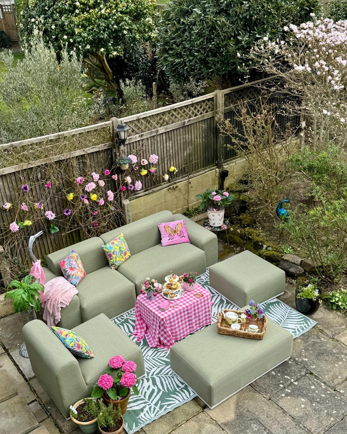 LOUNGE-SET 7-Sitzer Grün Battifollo - Weiß/Grün, Textil - Beliani