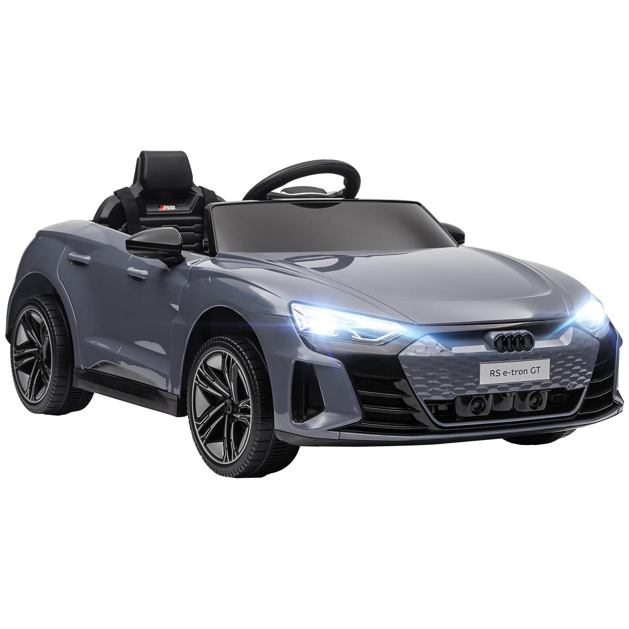 KINDER-ELEKTROAUTO mit Fernbedienung, Hupe, Musik, Scheinwerfer, Gurt, Grau - Grau, Metall (103/58/41cm) - HOMCOM