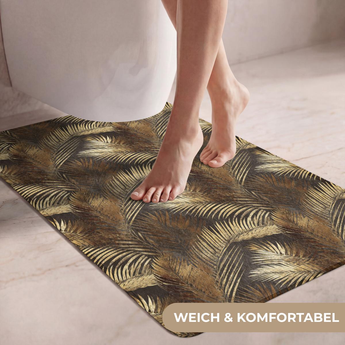 WC-VORLEGER Tropisch - Blätter - Gold Toilettenvorleger 60x90 cm - Goldfarben, Textil (60/1cm) - OnlyWow