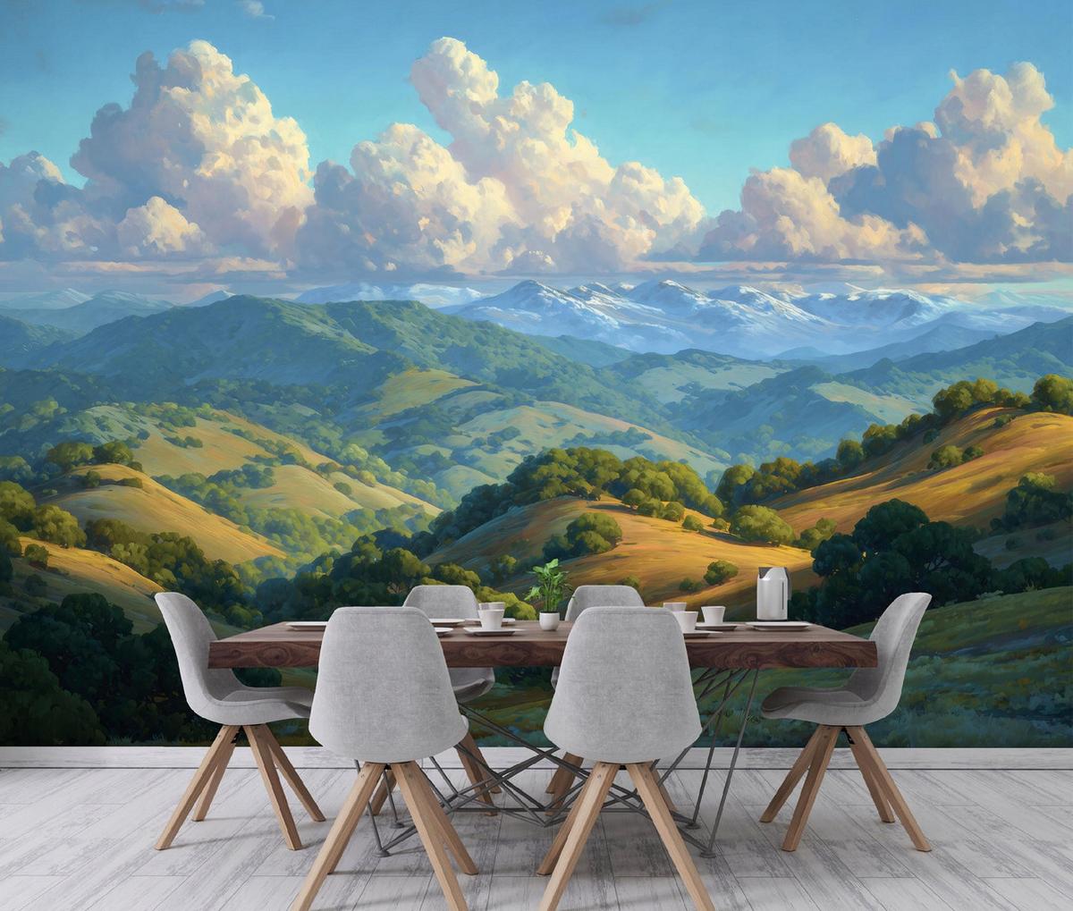 FOTOTAPETE Gebirge Landschaft Grün 200x140 cm - Multicolor, Papier (200/140cm) - Wallarena