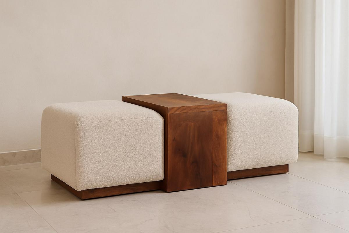 HOCKERBANK mit Honig-Karamell-Finish, 2 Duo-Sitze, braun - Braun, Holz (110/45/72cm) - Artisan Furniture