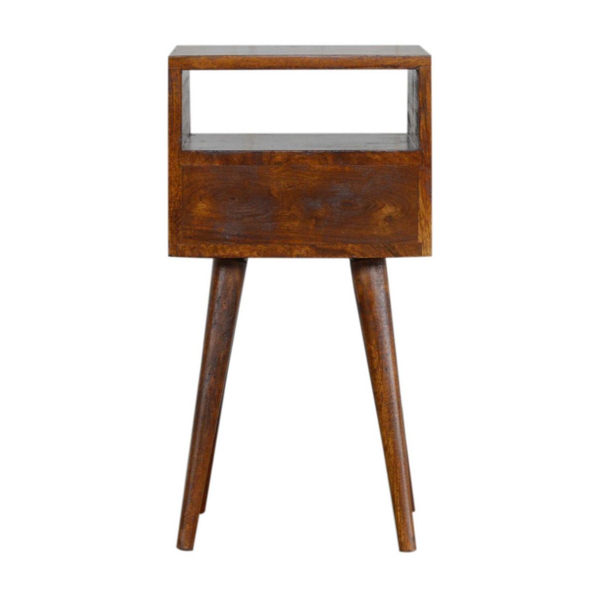 NACHTTISCH aus Massivholz, 1 Schublade, 1 Offene Lagerung, Nordische Beine, Braun - Messingfarben/Braun, Holz/Metall (30/57/30cm) - Artisan Furniture