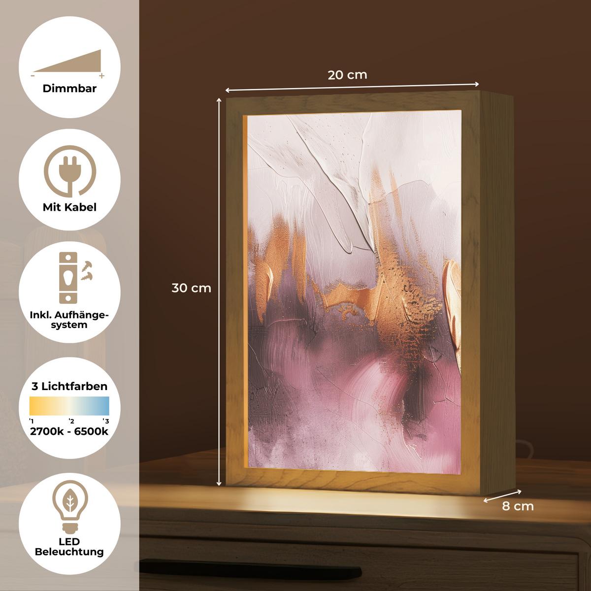 TISCHLEUCHTE Lila - Abstrakt - Farbe - Gold 20x30 cm - Baltimorefarben, Holzwerkstoff (8/20/30cm) - OnlyWow