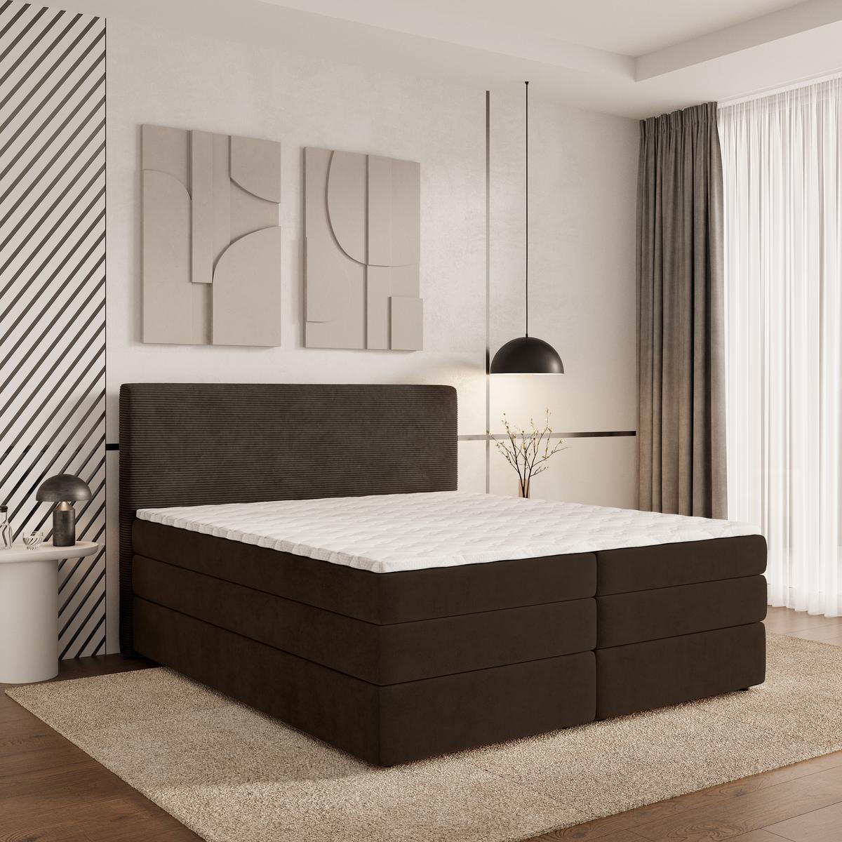 BOXSPRINGBETT MATERN 180x200 cm mit Matratze und Topper - Braun - Braun, Holz (180/200cm) - MASSENO