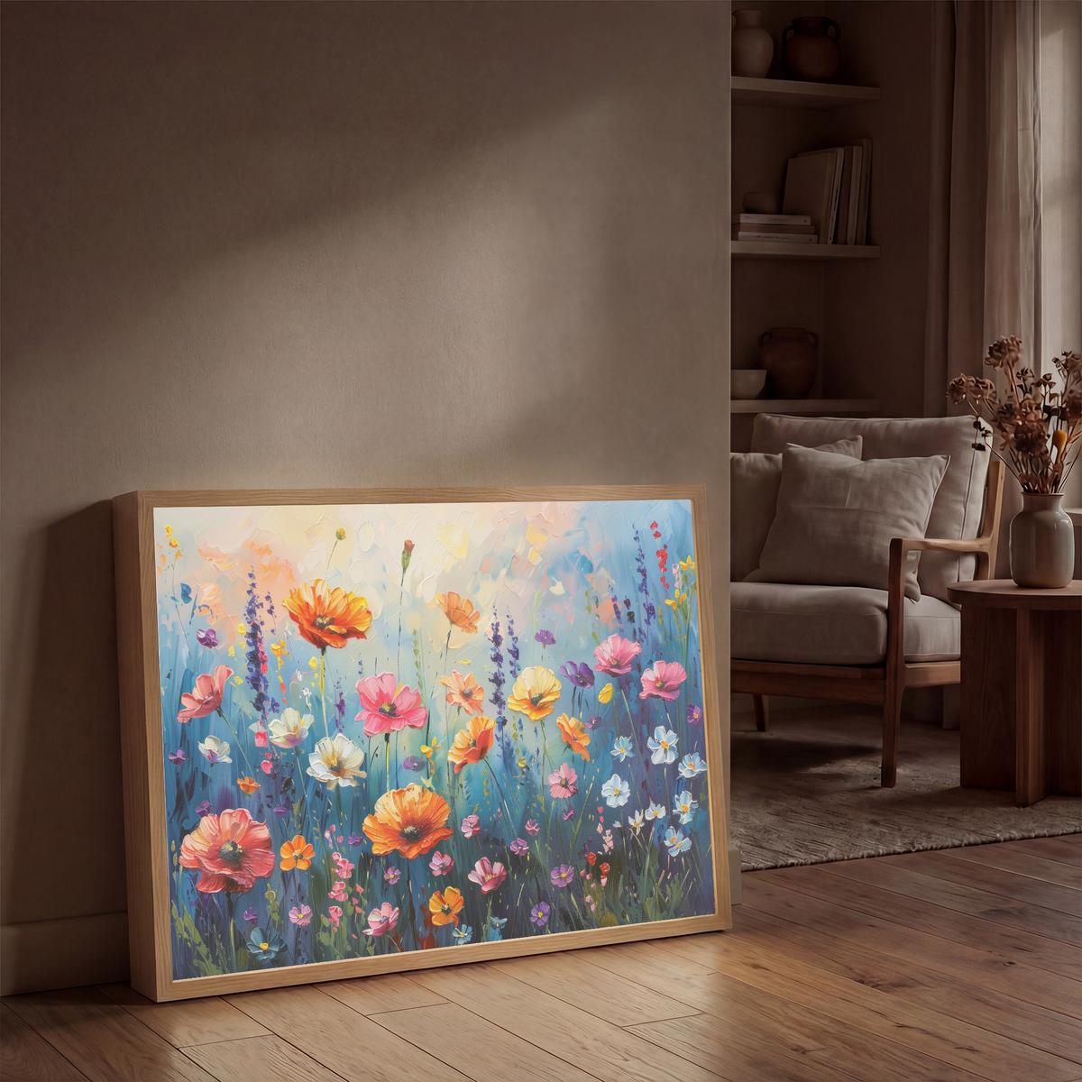 WANDLEUCHTE MIT AKKU Blumen - Natur - Aquarell - Kunst 100x70 cm - Multicolor, Holzwerkstoff (100/70/8cm) - OnlyWow