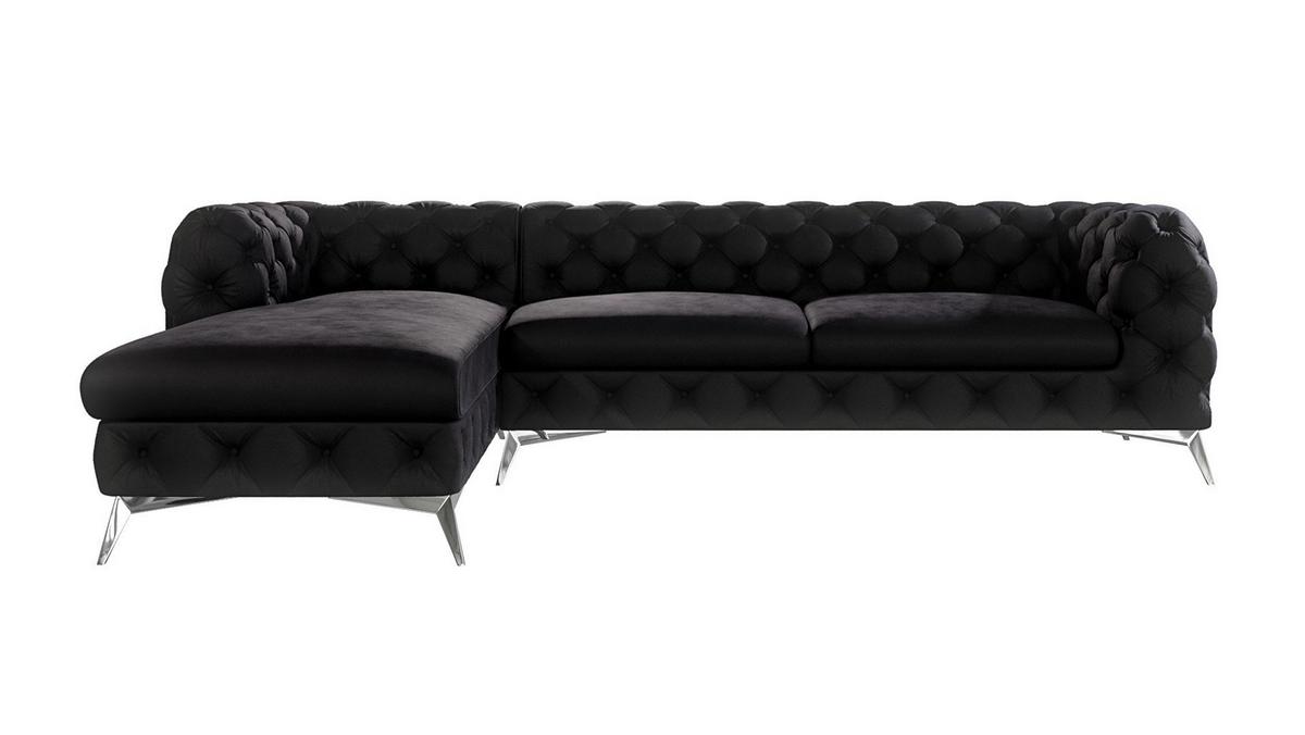 ECKSOFA Chesterfield Laura Schwarz Samt - Silberfarben/Schwarz, Holz/Textil (305/200cm) - S-Style Möbel