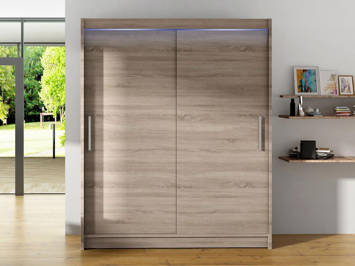 SCHWEBETÜRENSCHRANK Westa I, mit RGB LED Beleuchtung - Silberfarben/Trüffeleichefarben, Holzwerkstoff/Metall (150/200/58cm) - MIRJAN24