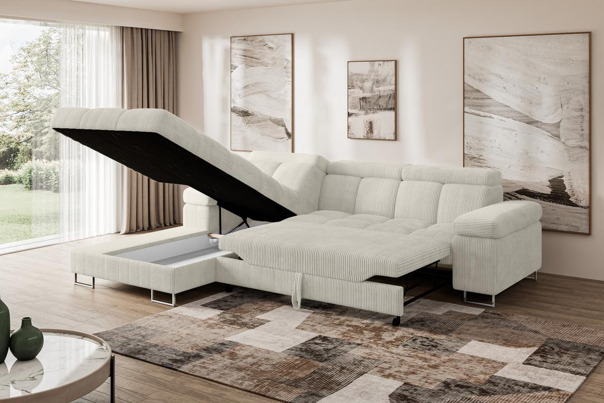 ECKSOFA mit Schlaffunktion Ottomane Links 271x203x79 Creme Cord - Mokka, Holzwerkstoff/Textil (271/203cm) - ALTDECOR