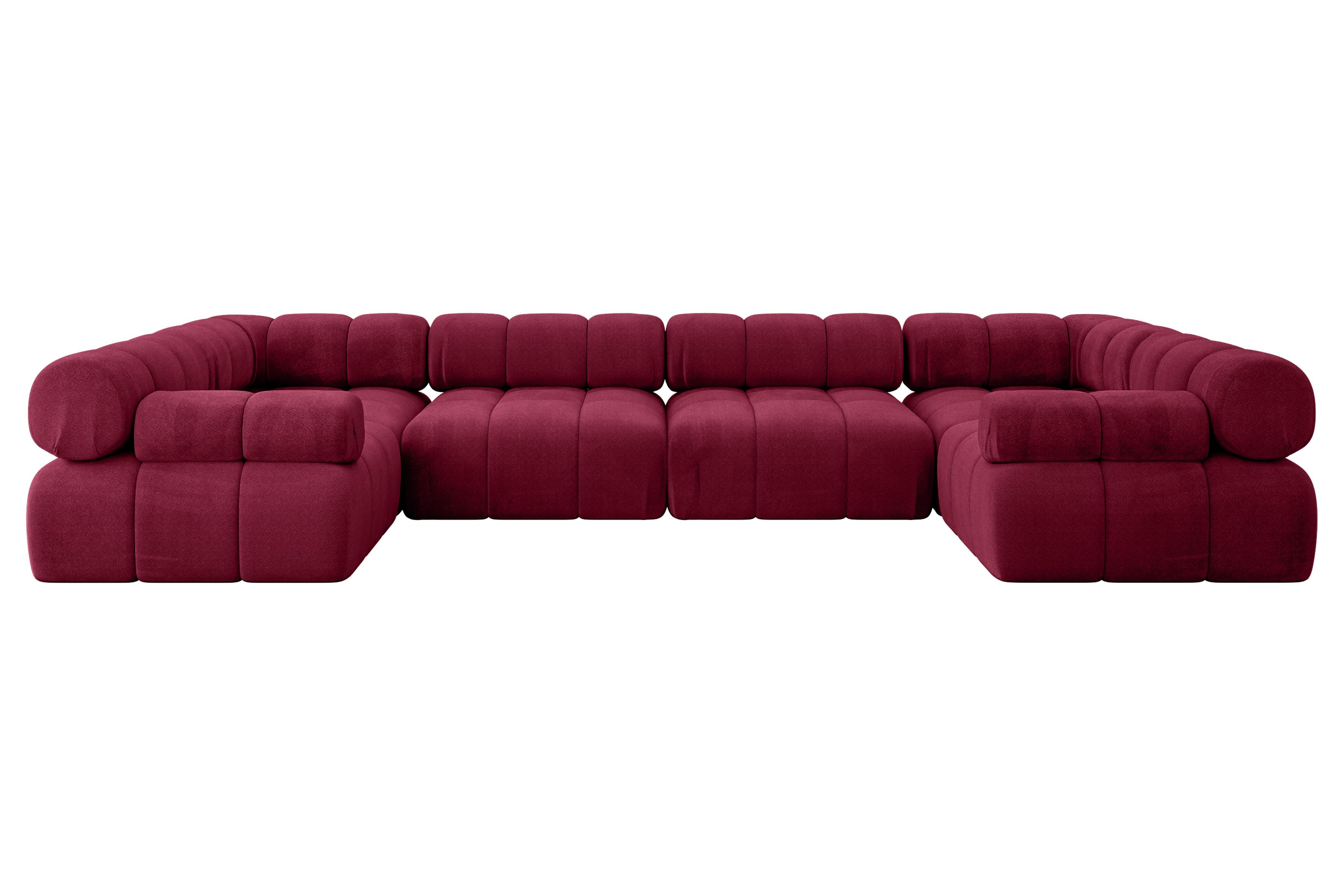 WOHNLANDSCHAFT modulares Sofa Birno-U2 - 380x190x70 cm Bordeauxrot Velours - Bordeaux, Holzwerkstoff/Textil (380/70/190cm) - ALTDECOR