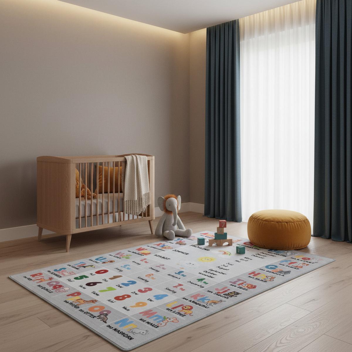 KINDERTEPPICH TRAUN, mit Alphabet-Zahlen-Tiere-Motiv, Grau, 140 x 200 cm - Grau, Textil (200/140cm) - KADIMA DESIGN