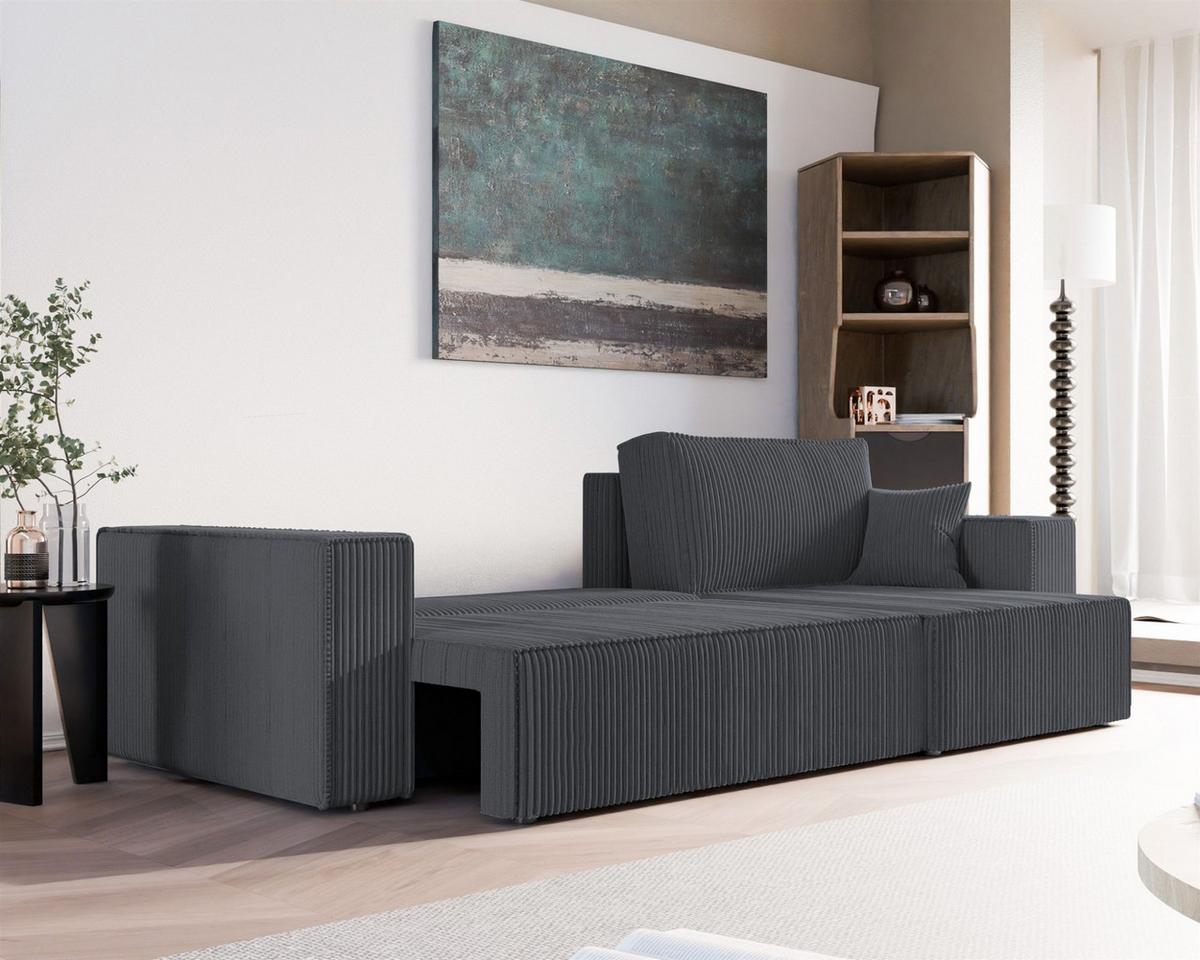 ECKSOFA Adara Max Mit Schlaffunktion - Dunkelgrau, Holzwerkstoff/Textil (145/276cm) - Fun Möbel