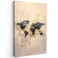 LEINWANDBILD Weltkarte - Gold - Schwarz - Abstrakt Wanddeko 40x60 cm - Kupferfarben, Textil (40/60cm) - MuchoWow