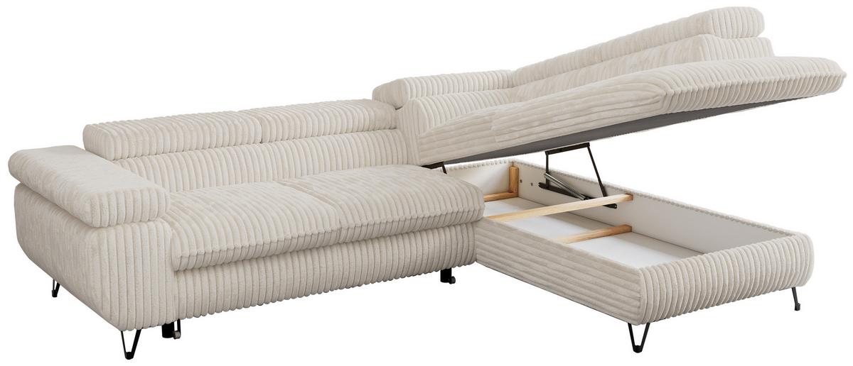 ECKSOFA PEDRO L Beige Cord - Rechts Seite - Beige/Schwarz, Textil/Metall (273/208cm) - MKS