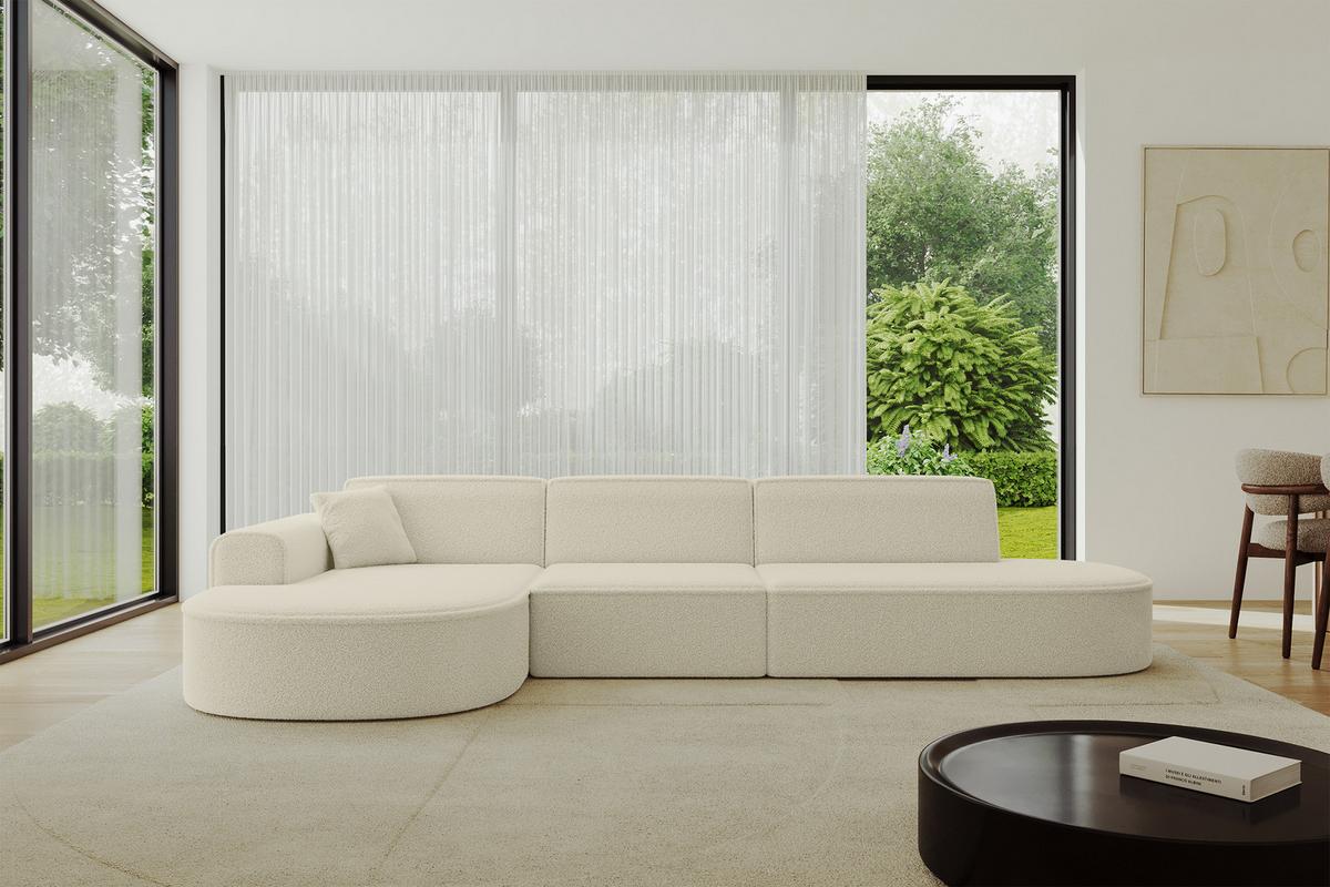 ECKSOFA Ottomane Links MARI-L2 - 328x171x79 cm Beige Bouclé - Beige/Schwarz, Holzwerkstoff/Kunststoff (165/321cm) - ALTDECOR