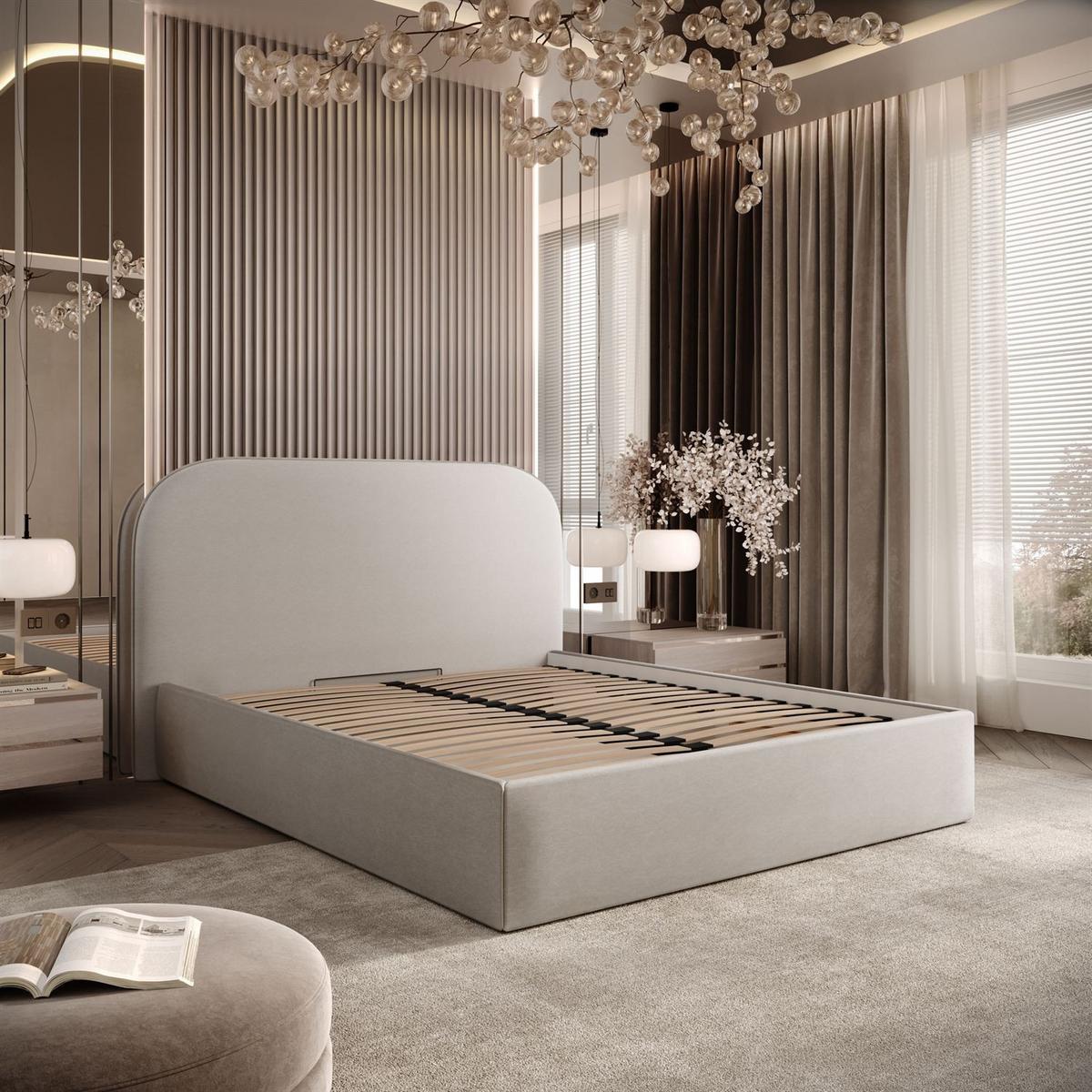 POLSTERBETT OLIMPIA mit Bettkasten 160x200, Castel 80 - Alufarben, Textil (160/200cm) - Lookway