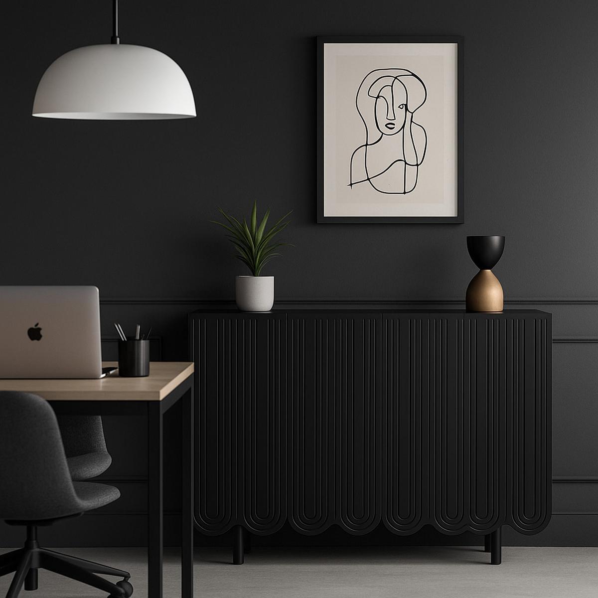 SIDEBOARD mit Metallfüßen und Rillen-Design - Schwarz, Holzwerkstoff/Metall (120/80/38cm) - Urban Meuble