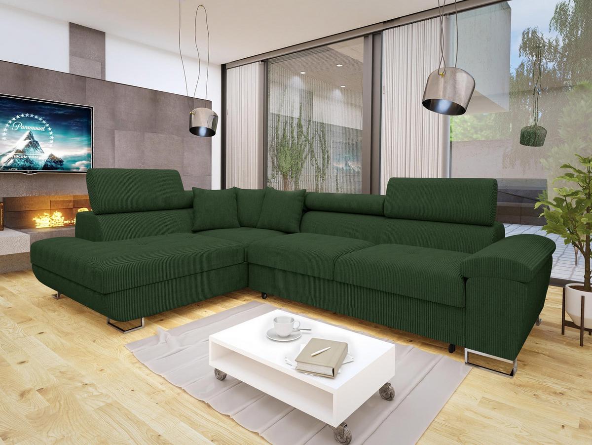 ECKSOFA Cotere Cord, Seite: Links - Grün, Holz/Textil (270/202cm) - MIRJAN24