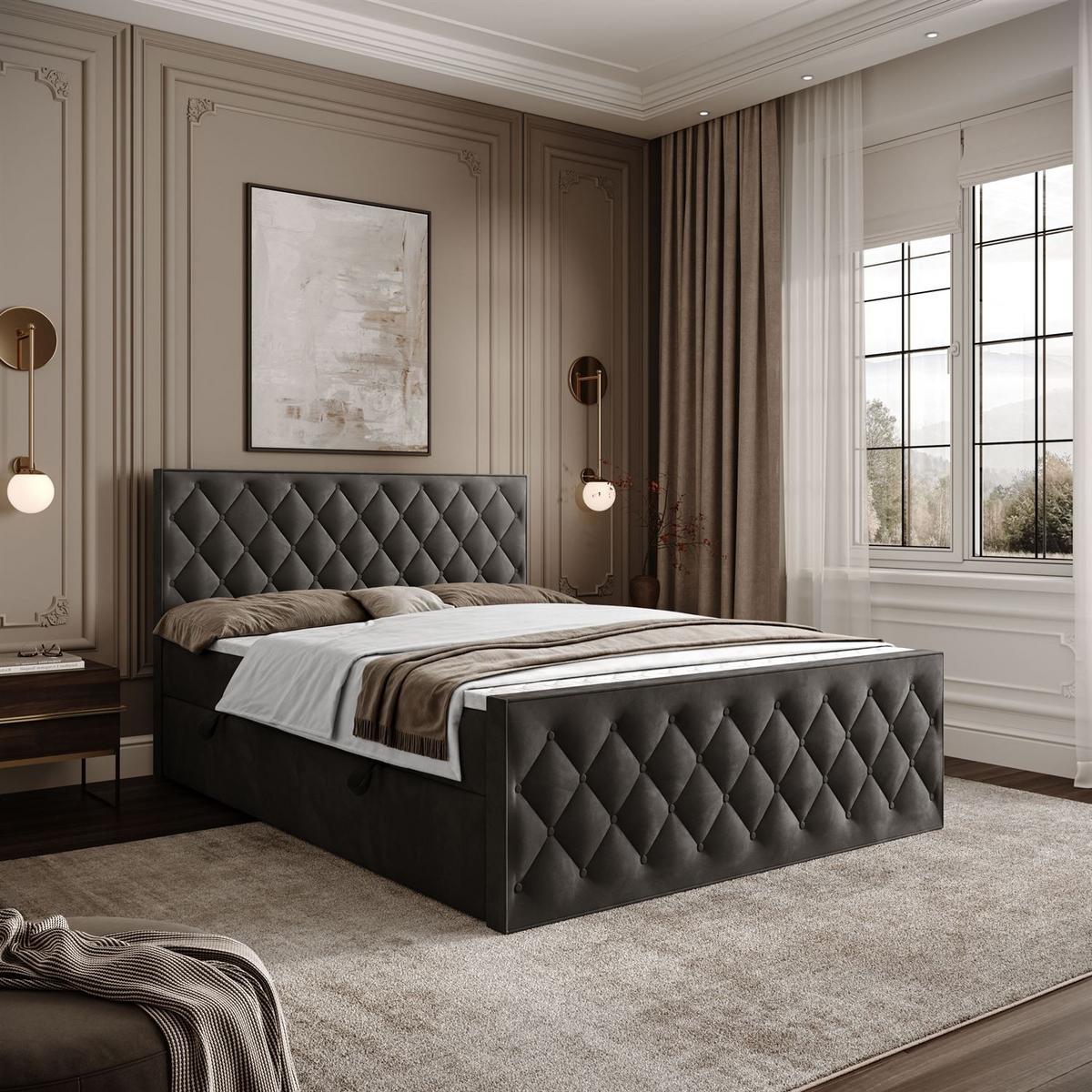 BOXSPRINGBETT INEZ II mit Bettkasten mit Topper 140x200 cm Royal Velvet 185 - Graphitfarben, Textil - Lookway