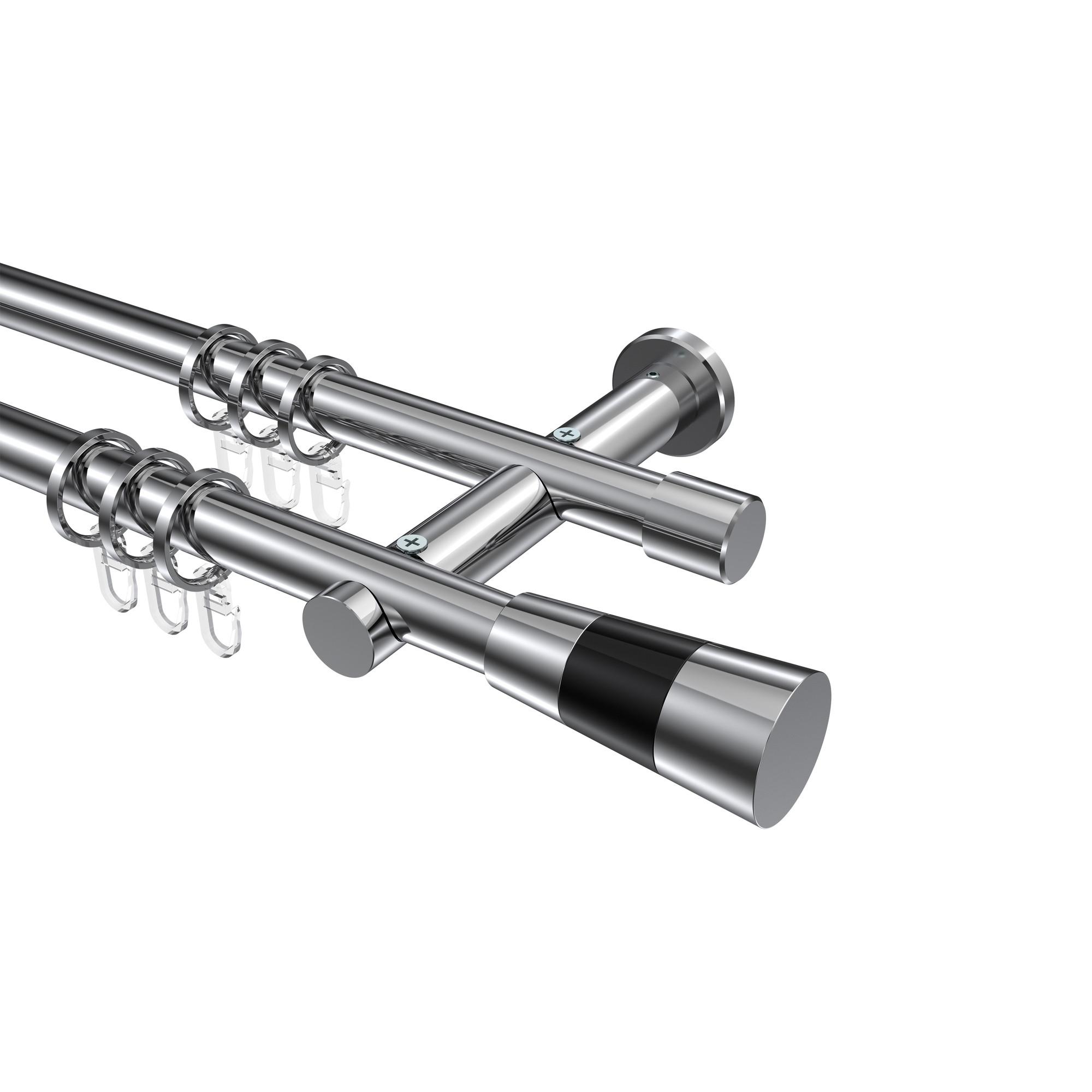 GARDINENSTANGE Platon Tanara 160 cm, 2-läufig, 20 mm Ø Chrom - Chromfarben/Schwarz, Metall (160cm) - INTERDECO