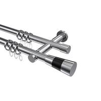 GARDINENSTANGE Platon Tanara 160 cm, 2-läufig, 20 mm Ø Chrom - Chromfarben/Schwarz, Metall (160cm) - INTERDECO
