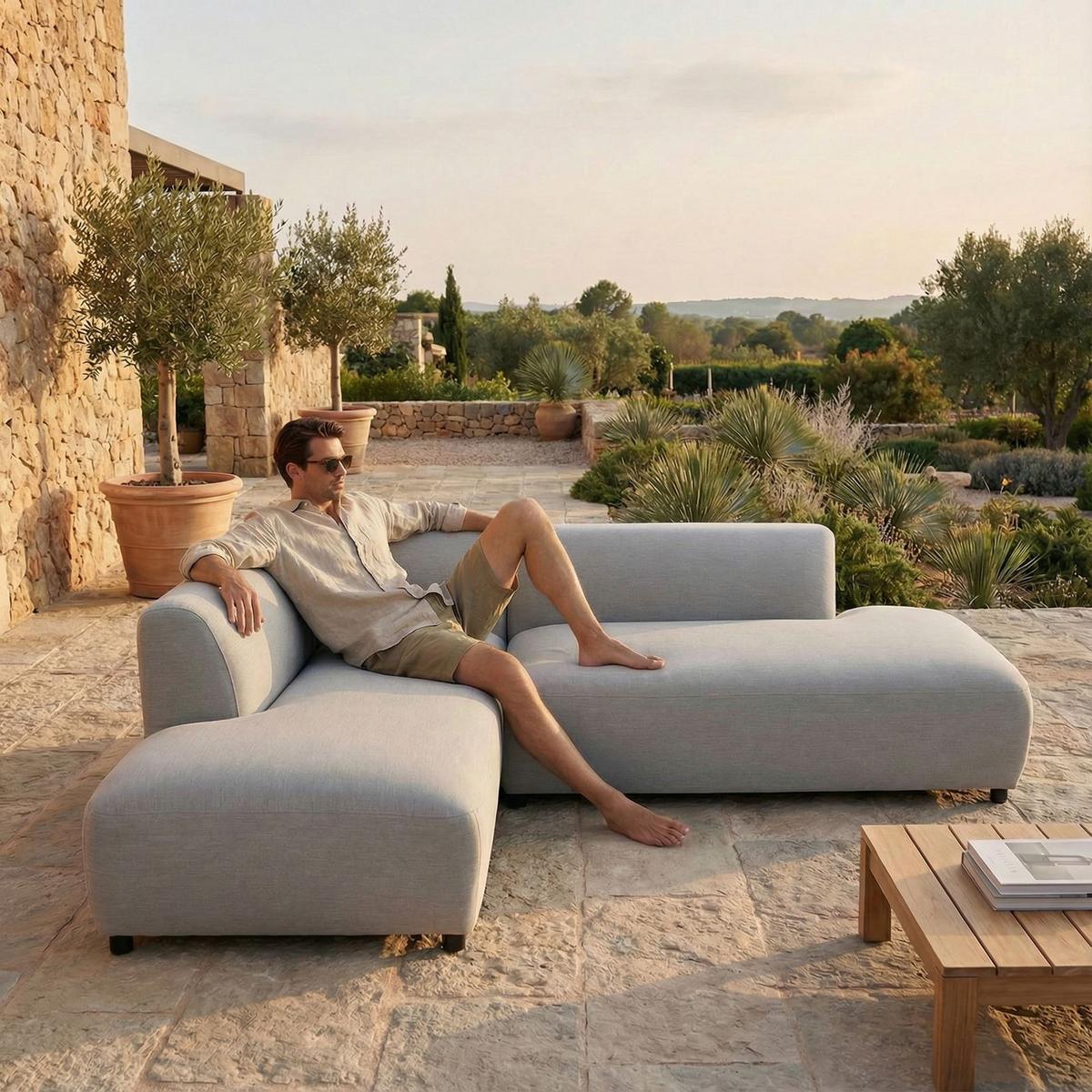 GARTENSOFA CALABRIA hellgrau - Hellgrau, Kunststoff (251/74/193cm) - IDIMEX