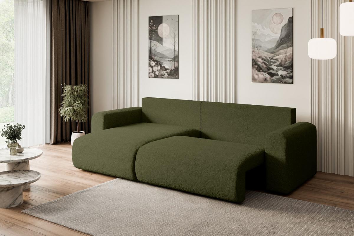 ECKSOFA mit Schlaffunktion und Bettkasten ORRO-L - 272x145x83 cm Grün Bouclé - Schwarz/Grün, Holzwerkstoff/Kunststoff (272/145cm) - ALTDECOR