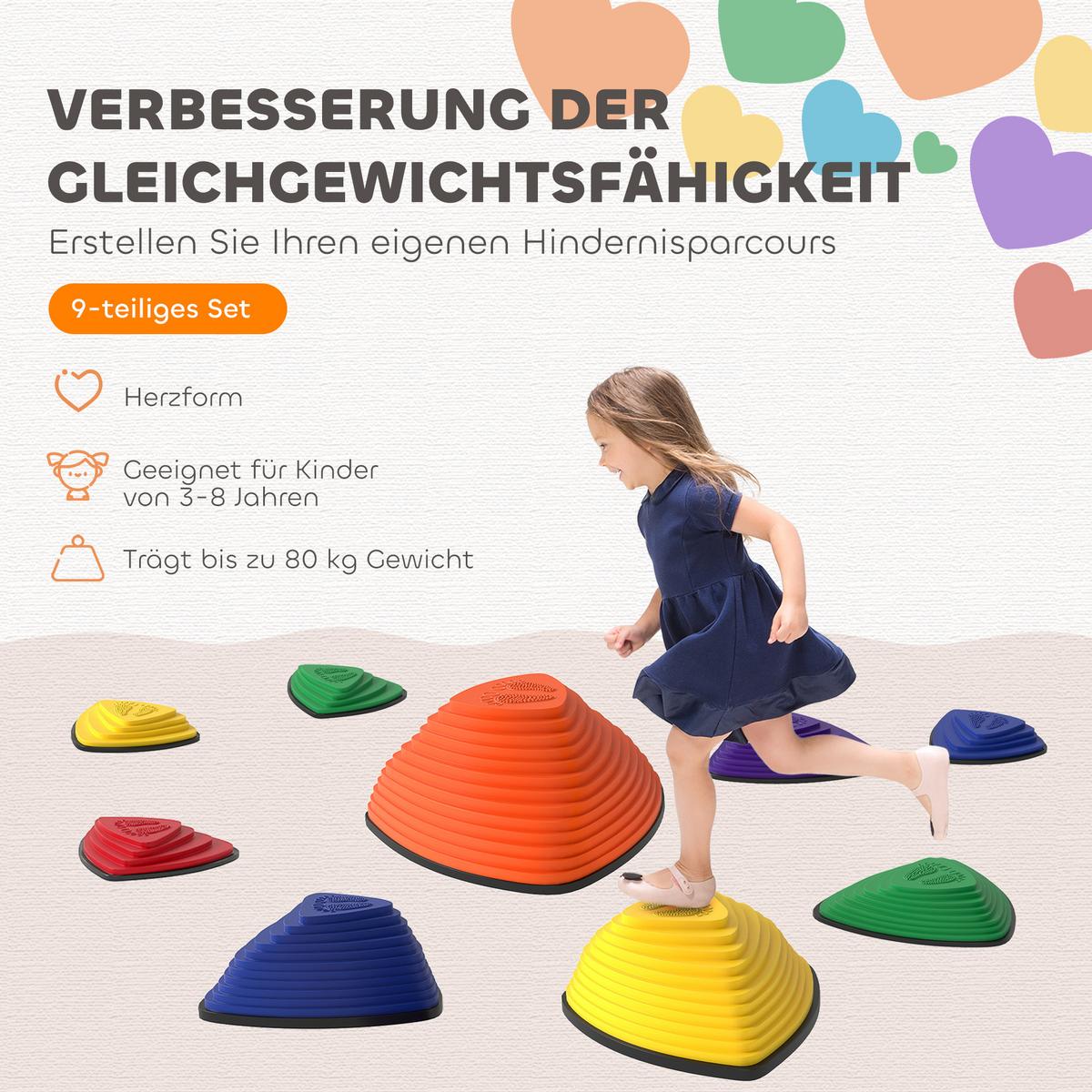 BALANCIERSTEINE 9 Stück Rutschfeste Trittsteine für Kinder 3-8 Jahren Bunt - Multicolor, Kunststoff (37.5/16/37.5cm) - AIYAPLAY