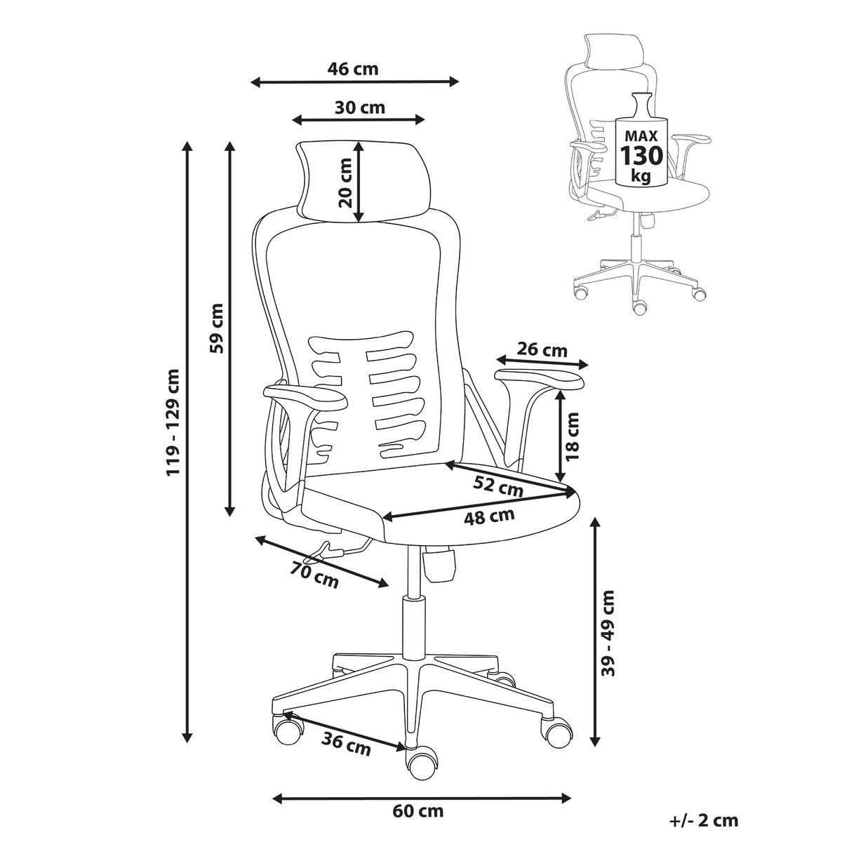 BÜROSTUHL Grau Ergonox - Grau, Textil (60/119/70cm) - Beliani