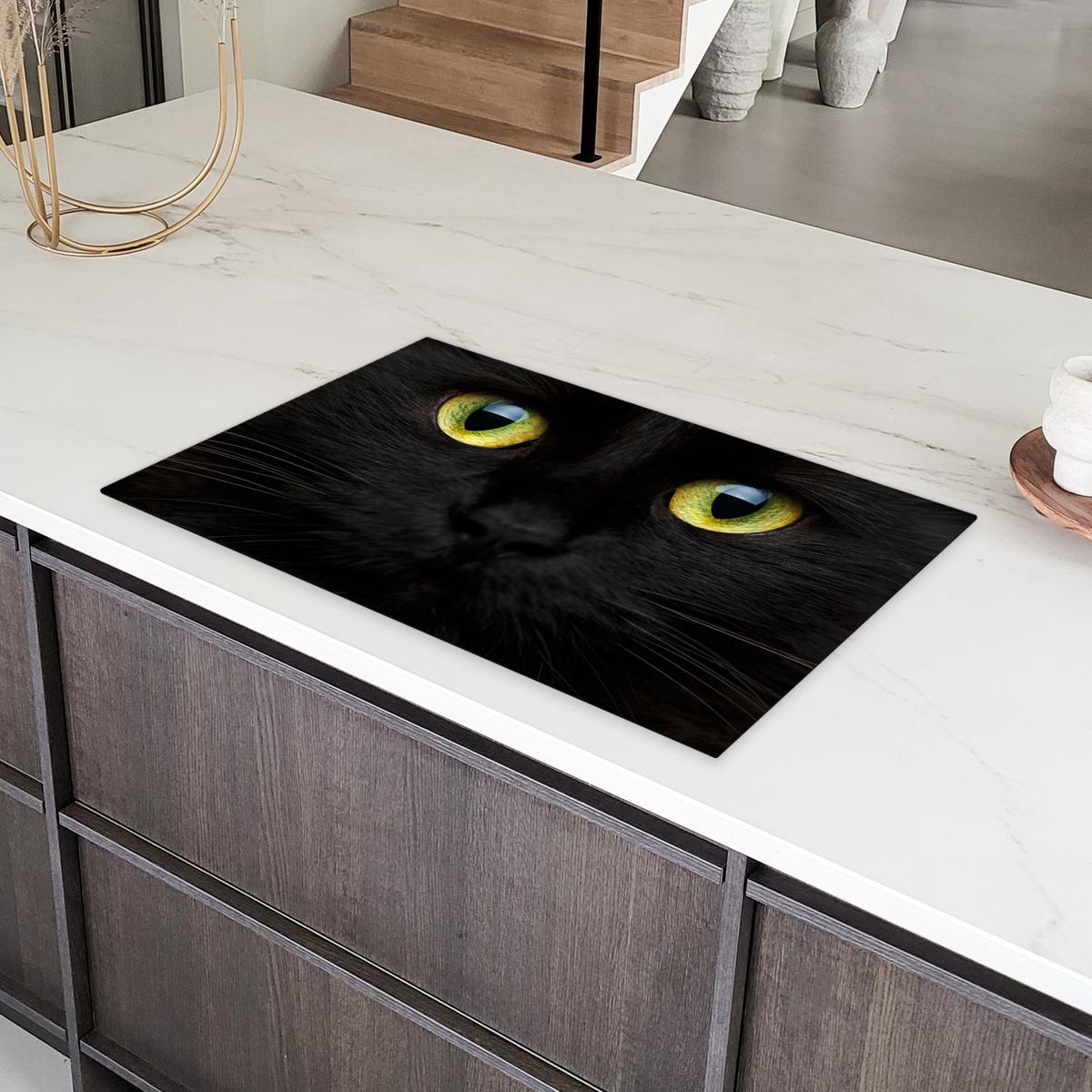 HERDABDECKPLATTE Katze - Augen - Gelb - Schwarz Induktionsmatte 83x51 cm - Schwarz, Kunststoff (83/51.5/0.2cm) - MuchoWow