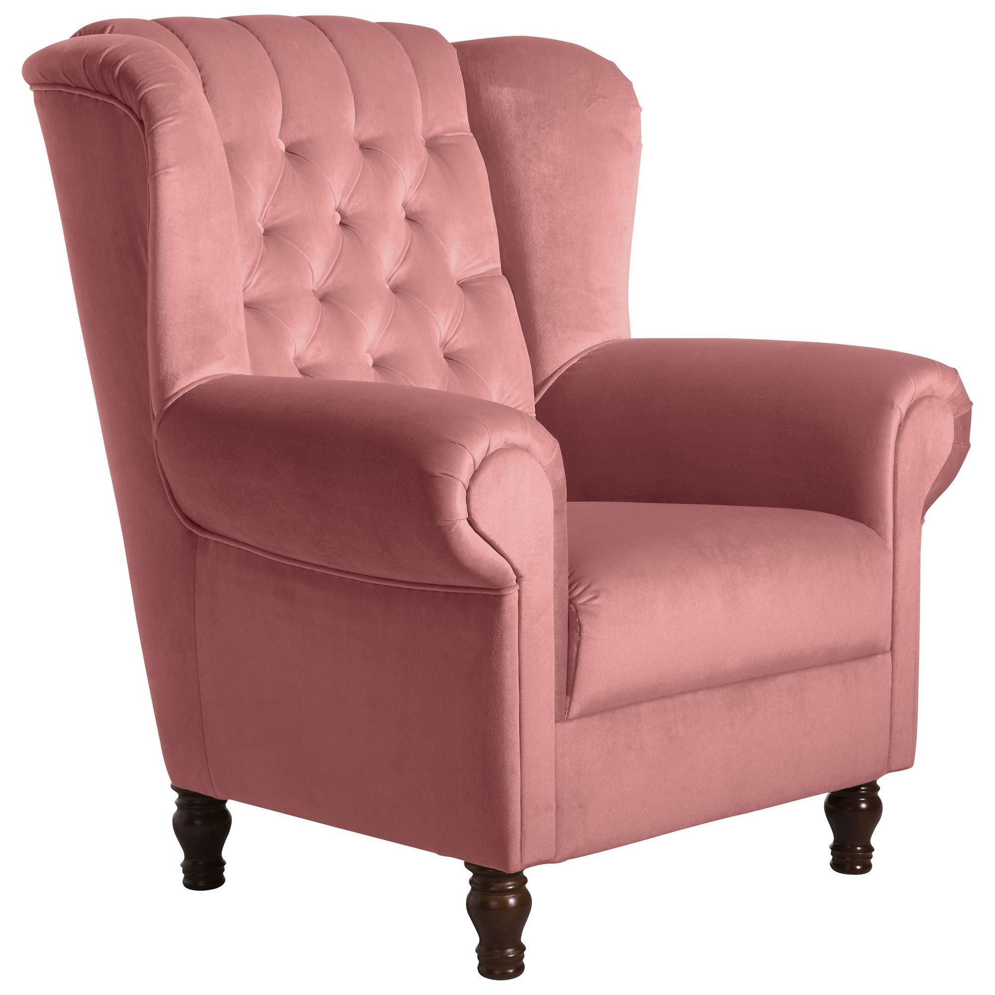 OHRENBACKENSESSEL Katreen Bezug Samtvelours Buche nussbaum dunkel / rosé - Rosa, Kunststoff (91/101/90cm) - 58aufmkessel