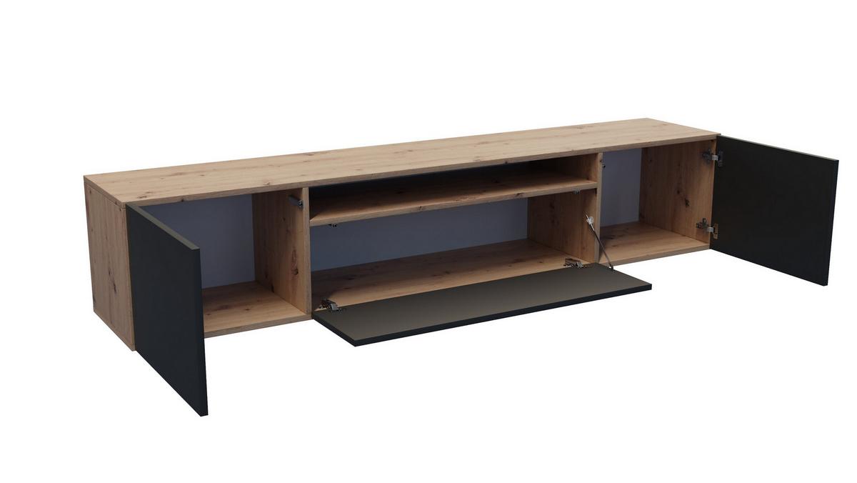 LOWBOARD MIVO 200/41/40 cm, Hängender TV-Schrank Eiche Artisan - Schwarz/Eiche Artisan, Holzwerkstoff (200/41/40cm) - MASSENO