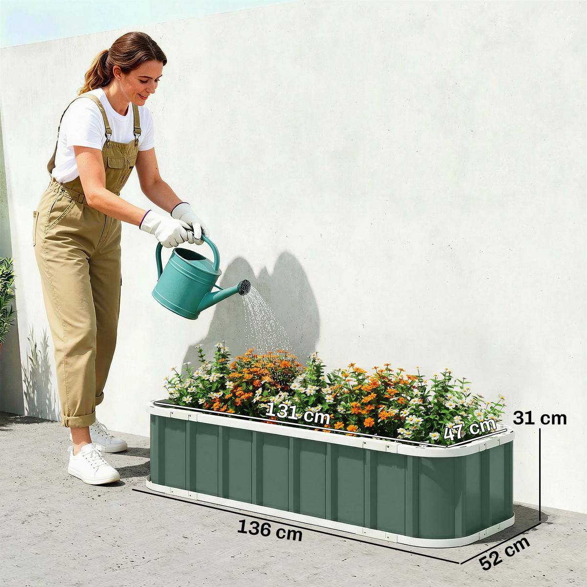 HOCHBEET Verzinkter-Stahl Kunststoff Grün 136/52/31 cm - Hellgrün, Metall (52/31/136cm) - Outsunny