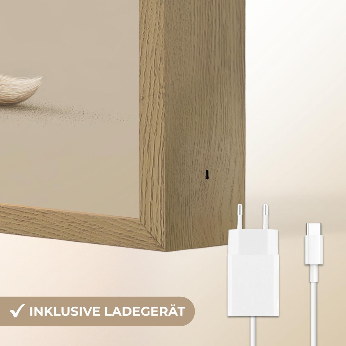WANDLEUCHTE MIT AKKU Fuchs - Gelbe Blumen - Minimalistisch 30x40 cm - Taupe, Holzwerkstoff (30/40/8cm) - OnlyWow