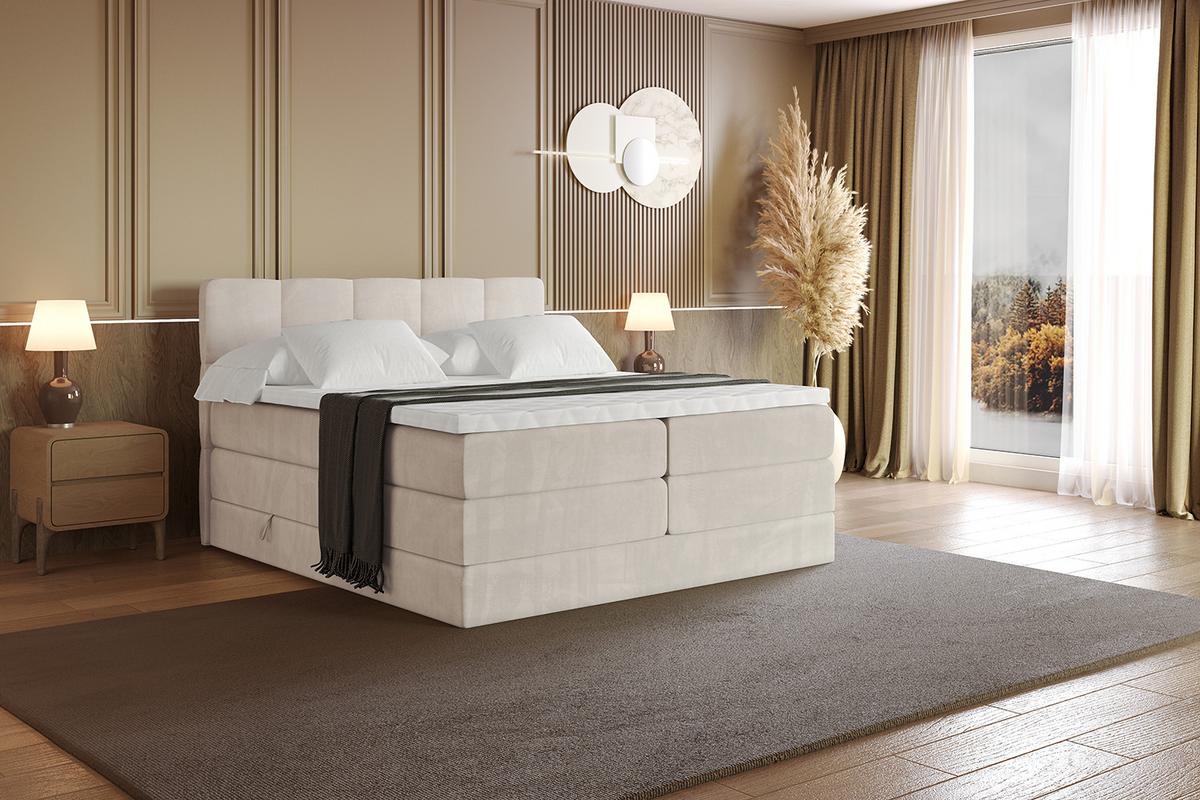BOXSPRINGBETT mit Matratze H3|H4 und Lattenrost - LIRO KING-160x200 - Beige Casablanca - Beige, Holzwerkstoff (160/200cm) - ALTDECOR