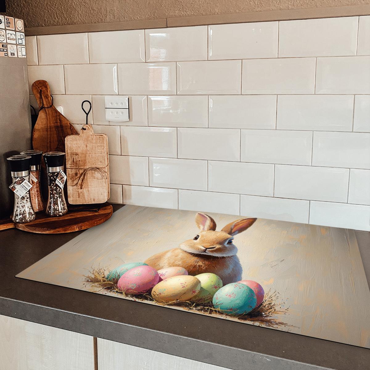 HERDABDECKPLATTE Osterhase - Pastell - Eier Ceranfeldabdeckung 80x52 cm - Beige, Kunststoff (80/52/0.2cm) - MuchoWow