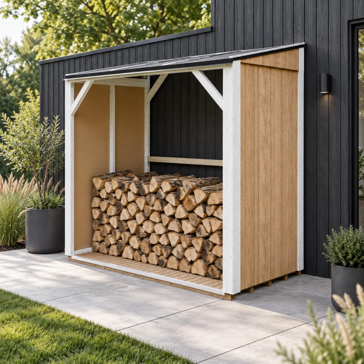 BRENNHOLZLAGER 2,54 m², Kaminholzunterstand mit ~4,4 m³ Lagerkapazität - Hellgelb, Holz (118/220/215cm) - Timbela