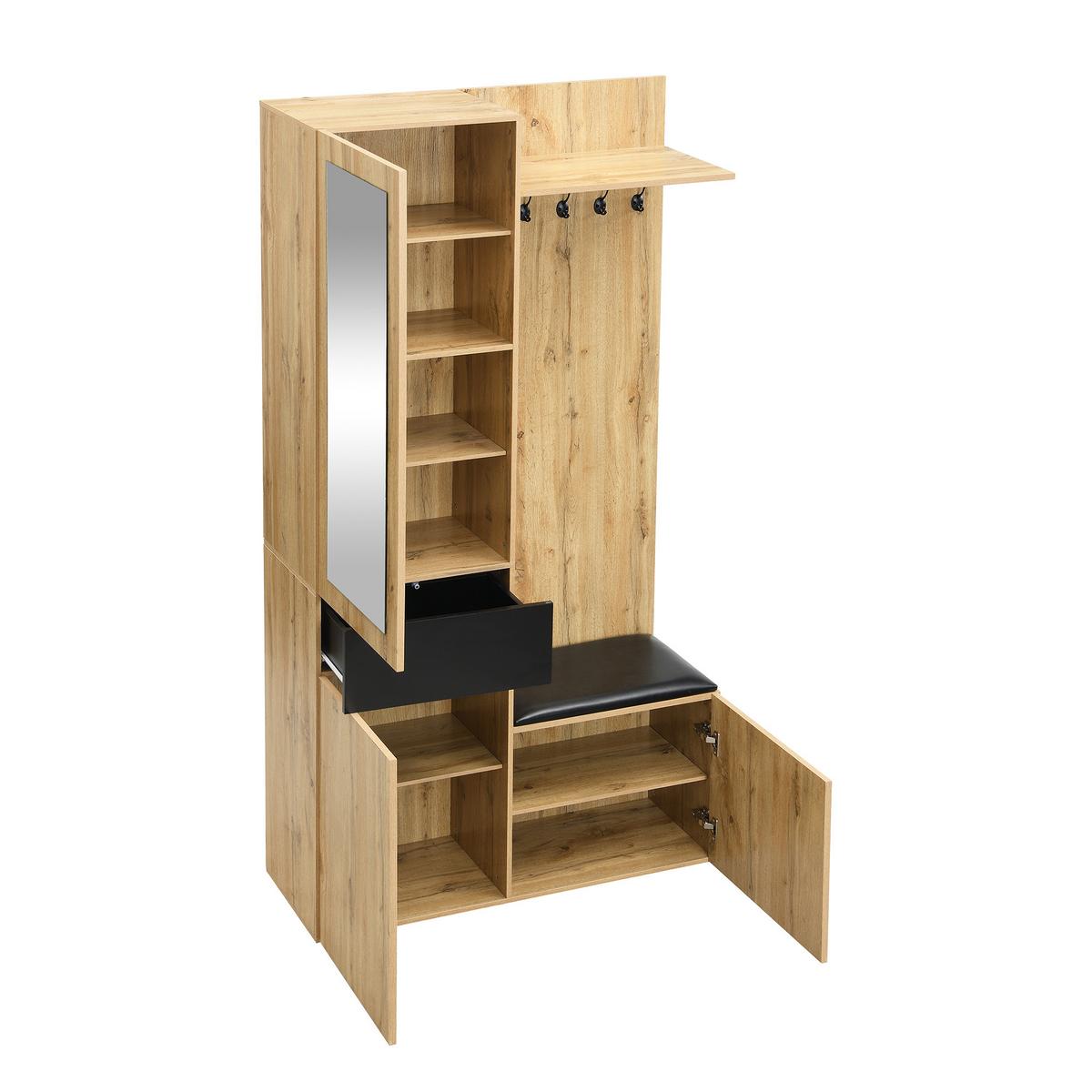 GARDEROBE mit Spiegel und Aufbewahrung 2 Türen und 3 Ablageflächen - Eichefarben, Holzwerkstoff/Metall (98/191/38cm) - Urban Meuble