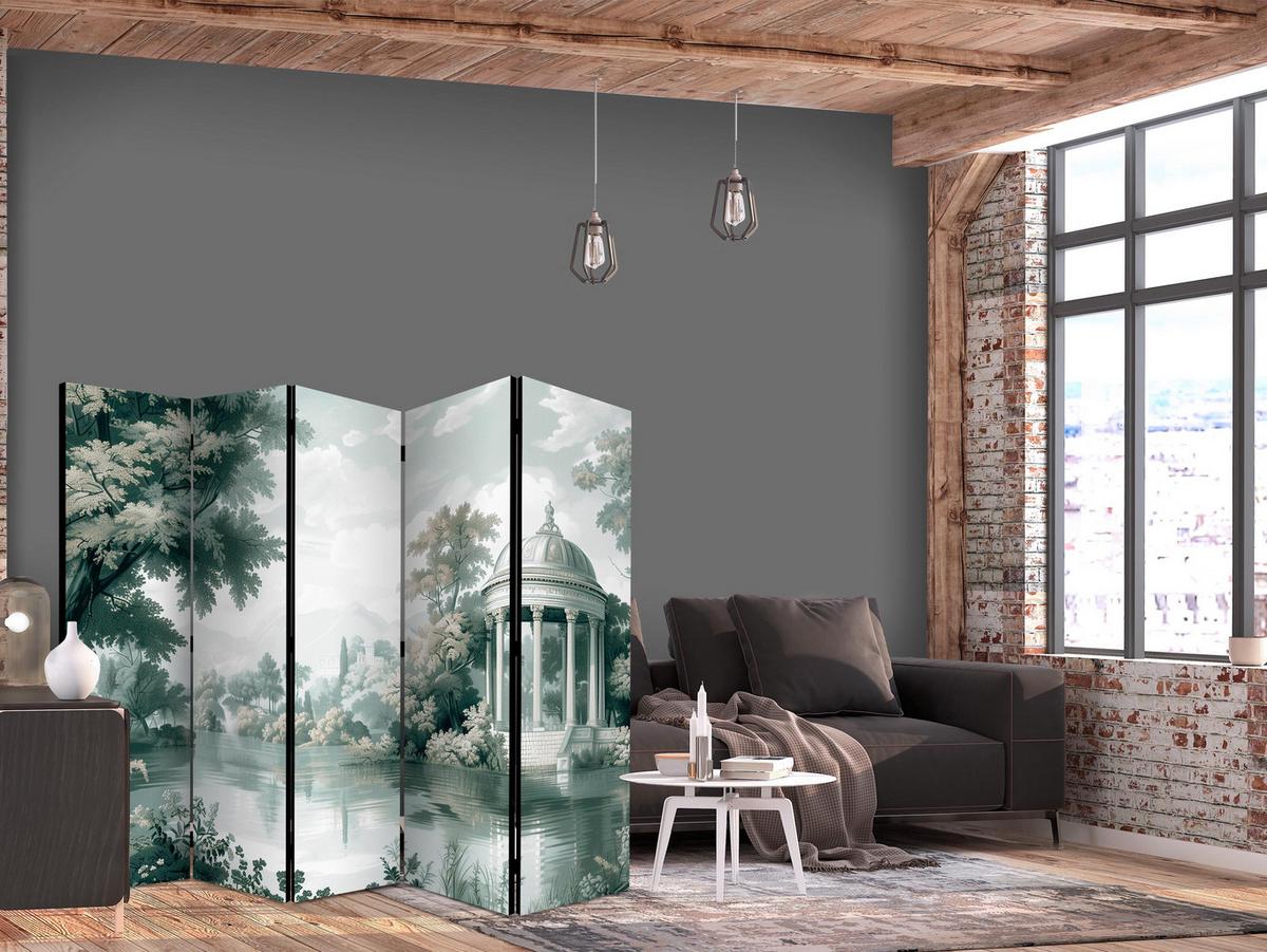 PARAVENT Beidseitig Bedruckter 5-tlg 225x172 cm Landschaft Park See - Grau, Holz/Textil (225/172/3cm) - Muralo