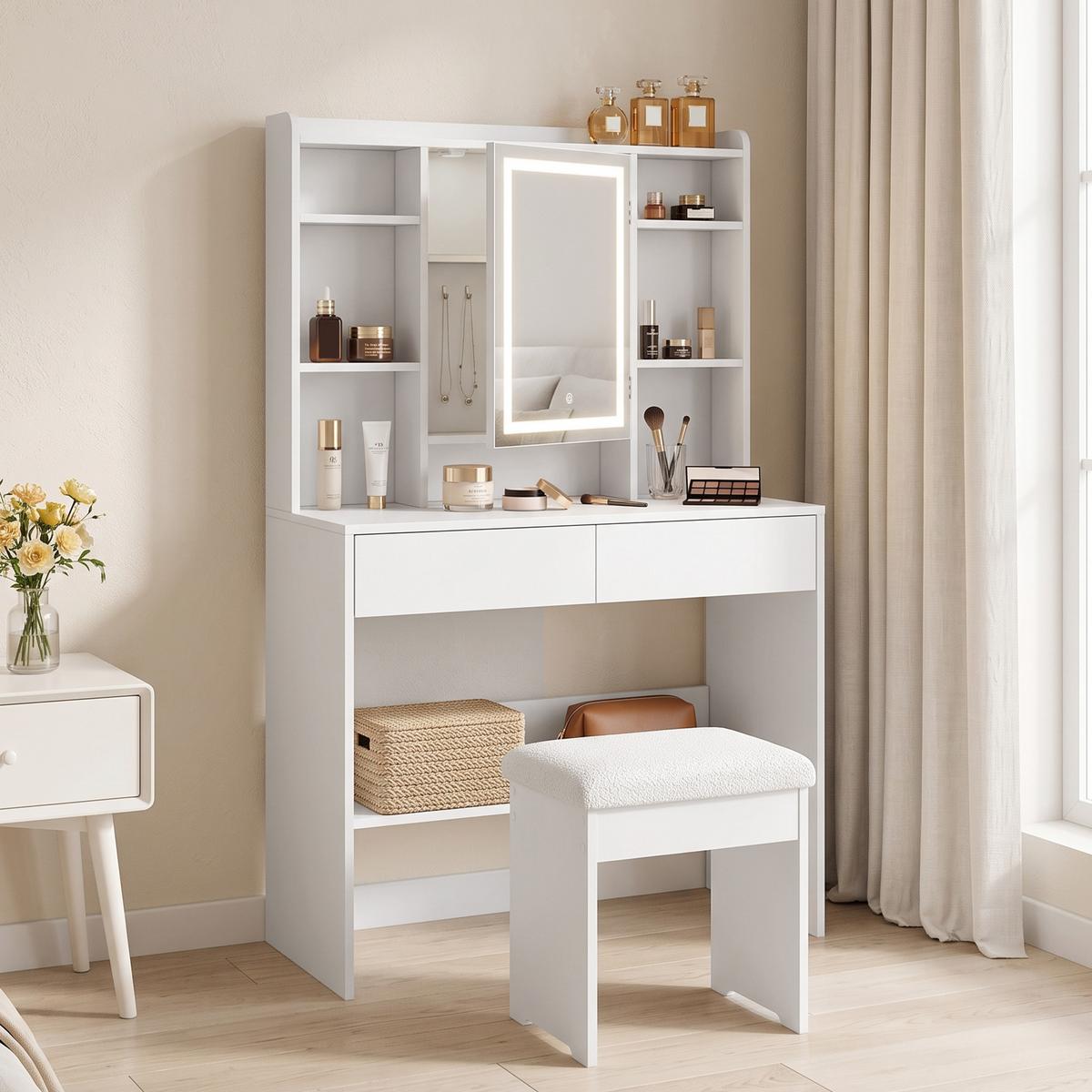 SCHMINKTISCH MDF Weiß - Weiß, Holzwerkstoff (40/144.7/90cm) - HOMCOM