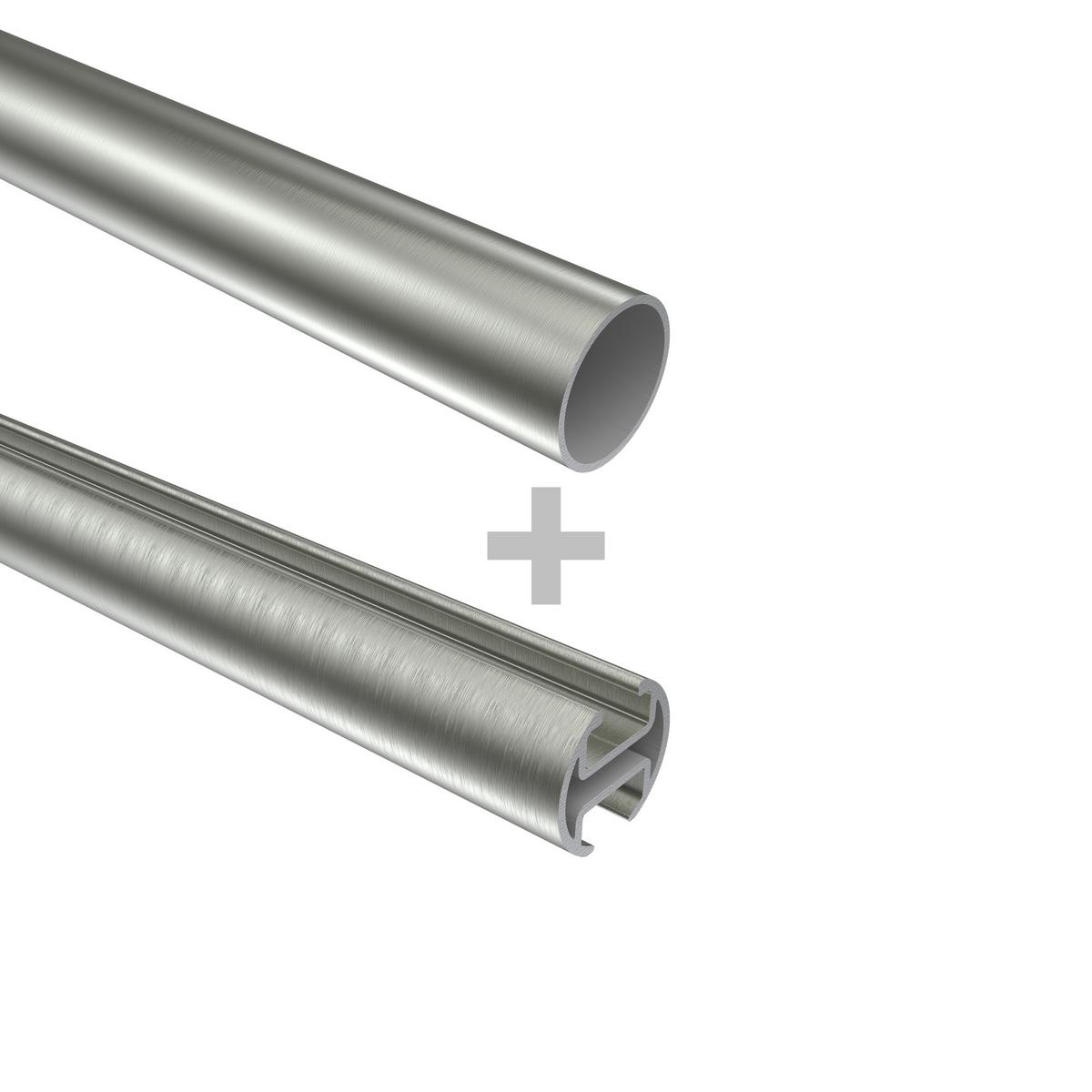 GARDINENSTANGE RUNDROHR-INNENLAUF Prestige Savio 160 cm, 2-läufig, 20 mm Ø Edelstahl-Optik - Edelstahlfarben, Metall (160cm) - INTERDECO