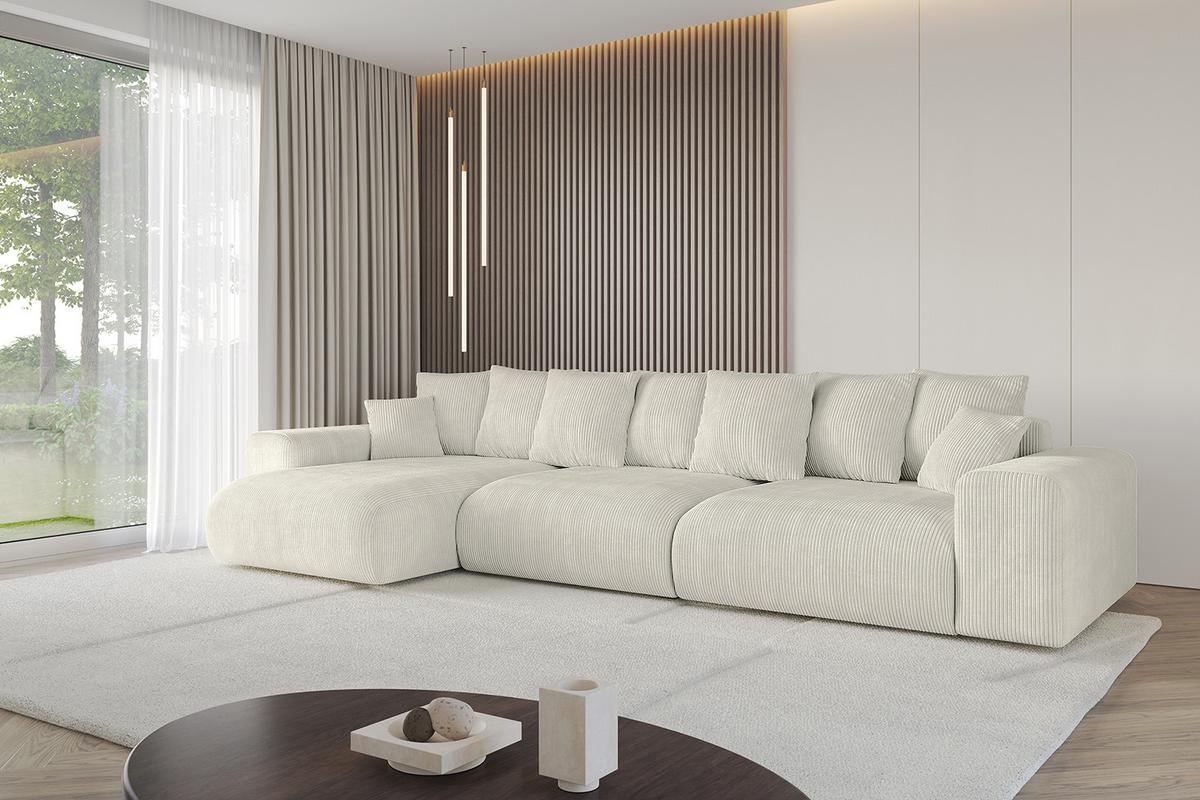 ECKSOFA Ottomane links ESKAR-L2 364x176x72 Creme Cord - Ecru/Creme, Holzwerkstoff/Kunststoff (364/176cm) - ALTDECOR