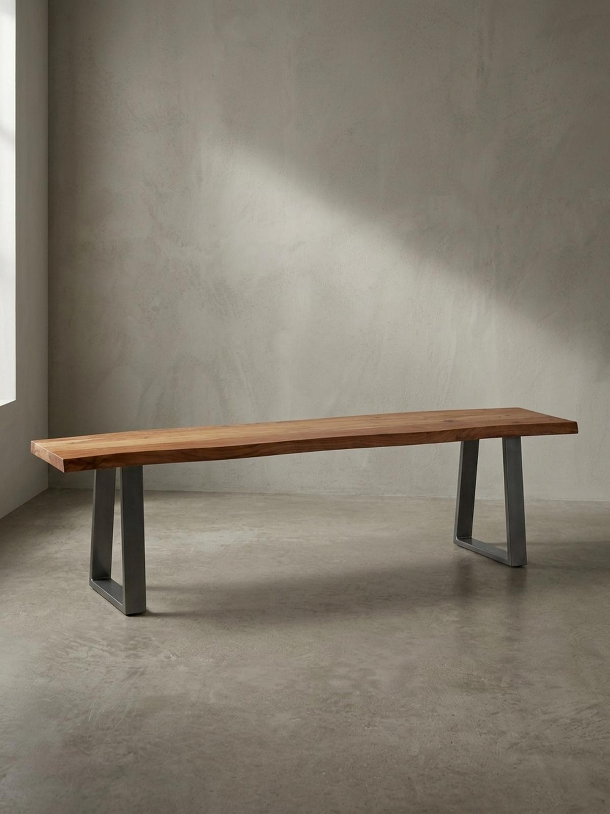 ESSZIMMERBANK Massivholz Metall Baumkante Chromgestell, Akazie 180x40x46 cm - Silberfarben/Braun, Holz/Metall (180/46/40cm) - KADIMA DESIGN
