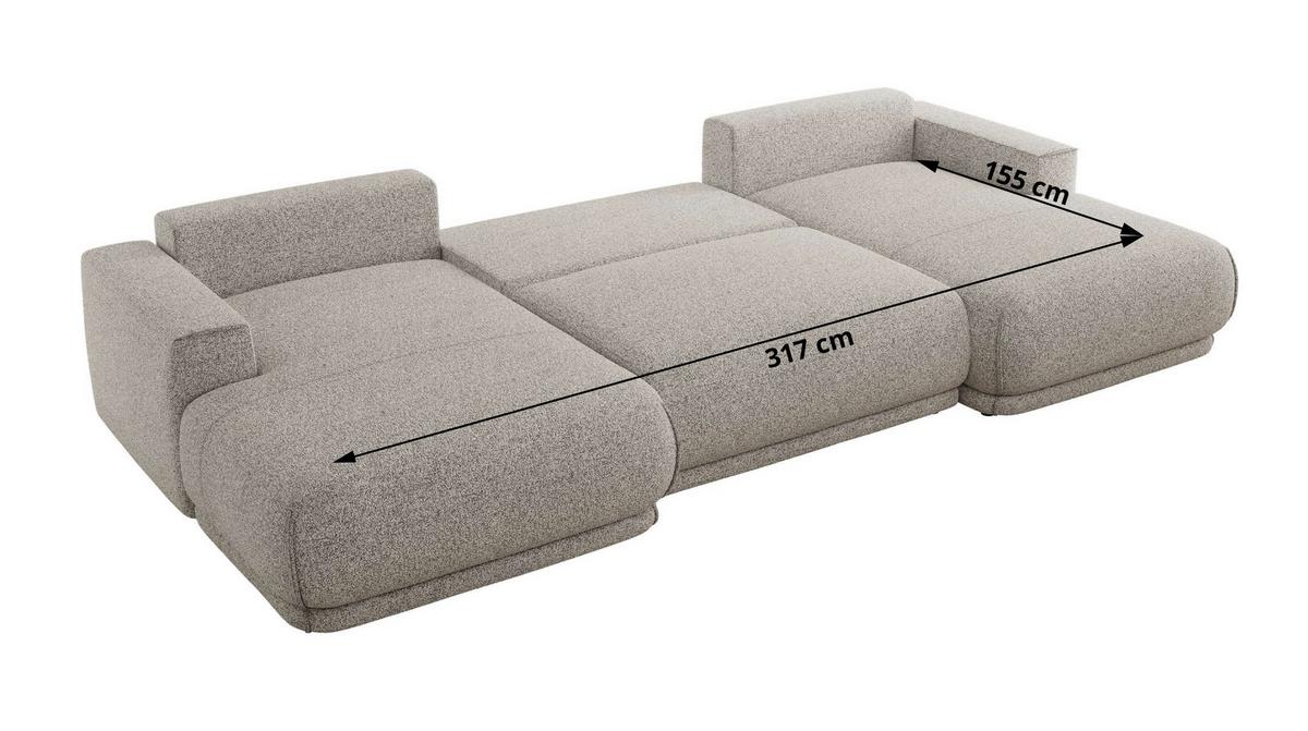 WOHNLANDSCHAFT RINA U Hellgrau Strukture - Hellgrau/Schwarz, Kunststoff/Textil (360/85/170cm) - MKS