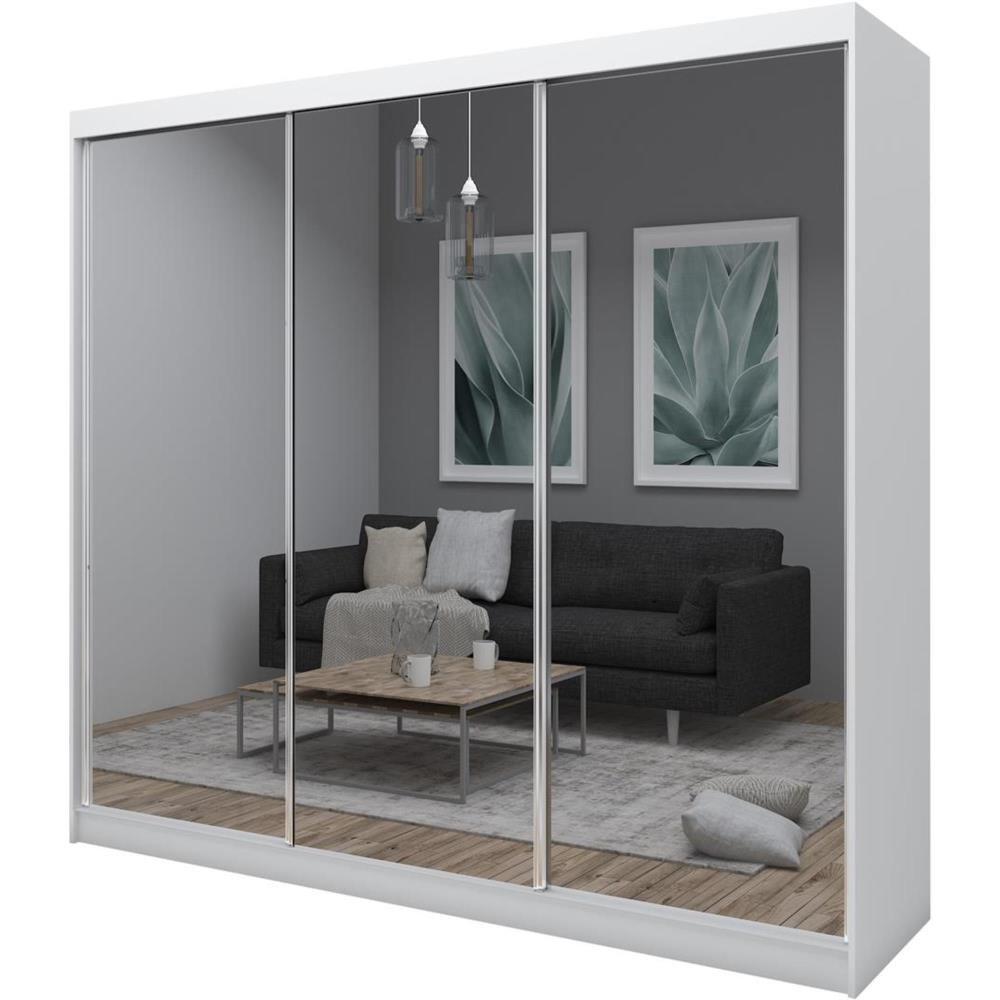 SCHWEBETÜRENSCHRANK Debra 240/216/61 weiß mit Spiegel - Weiß, Holzwerkstoff (240/216/61cm) - Beautysofa