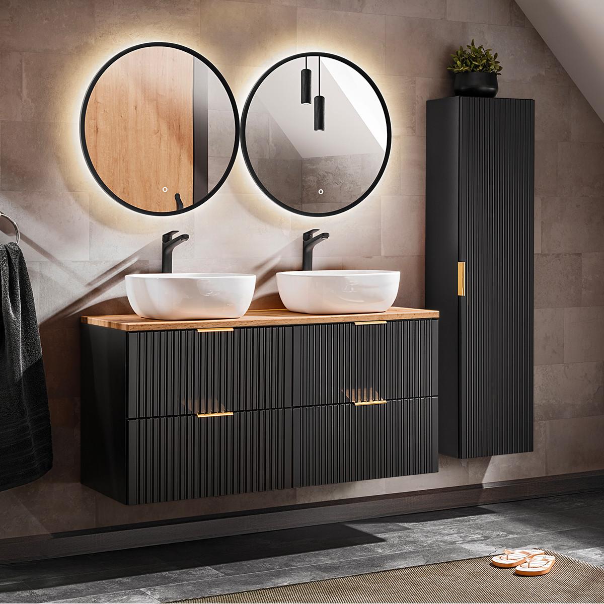BADMÖBEL 120.8cm Adriel 2er-Set Schwarz - Schwarz, Holzwerkstoff (120.8/59/46cm) - Petits-meubles