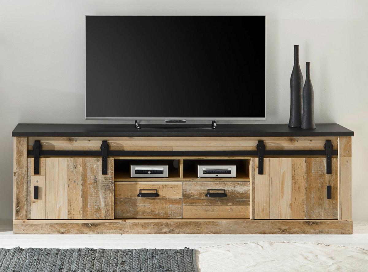 TV-LOWBOARD Used Wood hell, anthrazit 201 x 61 cm, TV Unterteil in Komforthöhe - Anthrazit/Schwarz, Holzwerkstoff/Metall (201/61/43cm) - Furn.Design