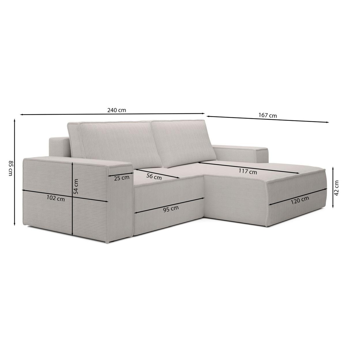 ECKSOFA Farese Mini mit Cordbezug Beige, rechts - Beige/Schwarz, Textil (167/240cm) - Selsey