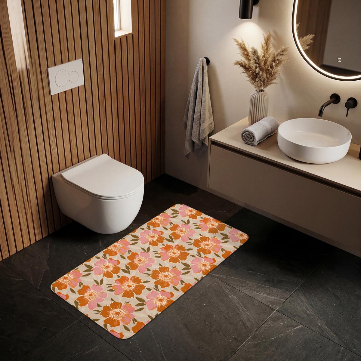 BADEMATTE Blumen - Motiv - Retro 120x60 cm - Multicolor, Textil (120/60cm) - OnlyWow
