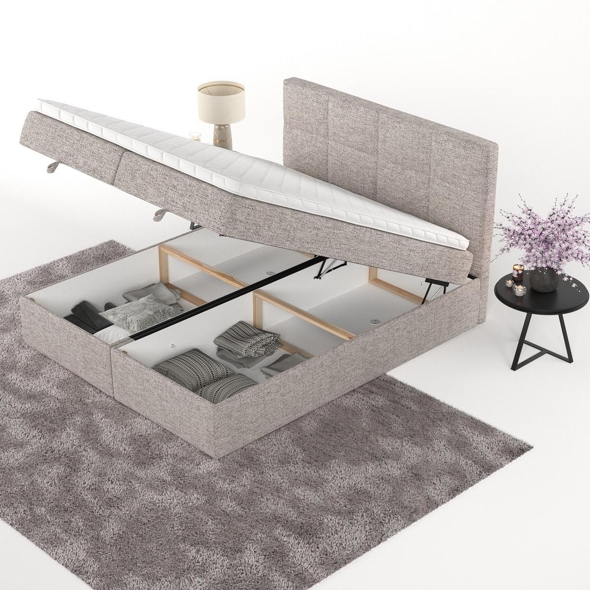 BOXBETT Velto 160/200 cm Beige im Neve Stoff - Beige/Schwarz, Holz/Holzwerkstoff (160/200cm) - AltaBeds