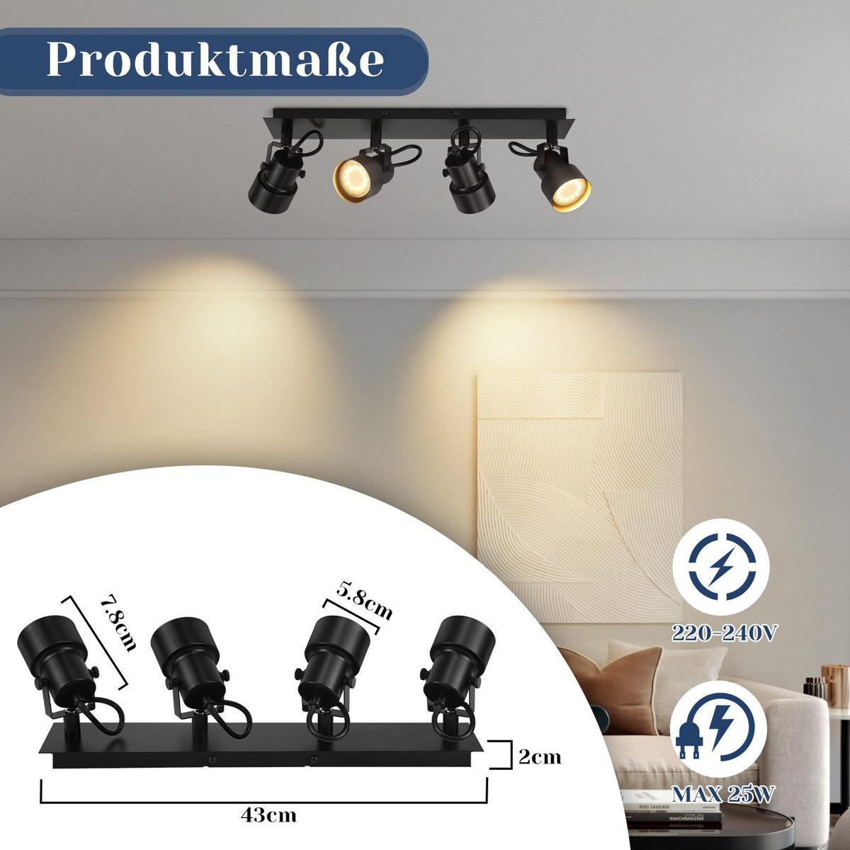 DECKENSTRAHLER Festtagsglanz 4-flammig 43/7/10.5cm - Schwarz, Metall (43/7/10.5cm) - Nettlife